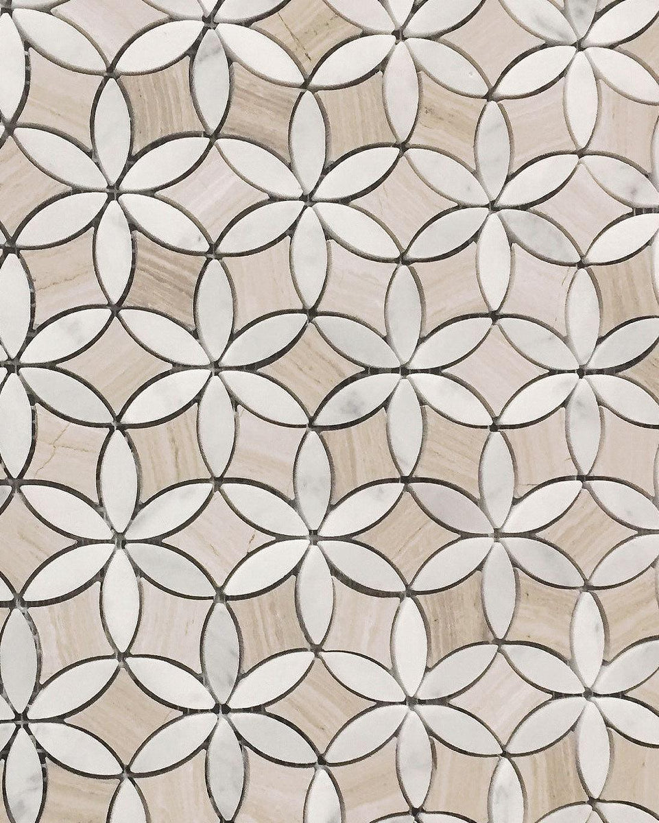 Roman Flower Wooden Beige And Carrara Marble Mosaic Tile  Online Tile  Store with Free Shipping on Qualifying Orders