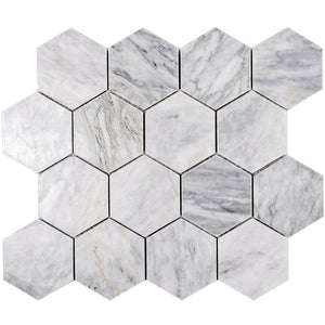 3" Calacatta Bluette Hexagon Polished Marble Mosaic Tile