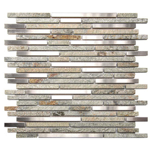 Waterfall Metal Quartz Linear Metal And Quartz Mosaic Tile Sample