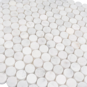 Bianco Carrara Penny Round Polished Marble Tile Sample