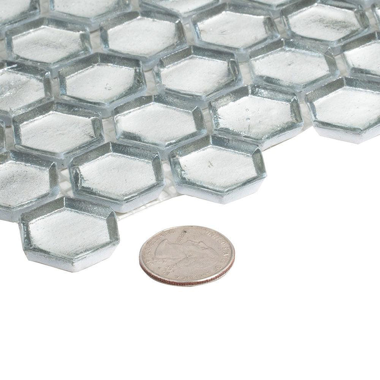 Glossy Silver Hexagon Glass Mosaic Tile