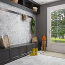 10 Inch White Carrara Hexagon Honed Marble Mosaic Tile Mud Room Floor with 5 Inch Peel and Stick Marble Wall