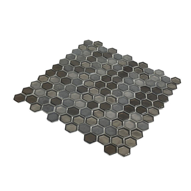 Saturn Grey Hexagon Glass Mosaic Tile