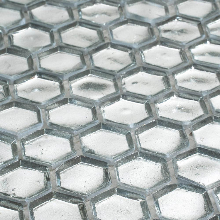 Glossy Silver Hexagon Glass Mosaic Tile
