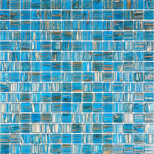 Blue with Gold Stripes Squares Glass Pool Tile Sample