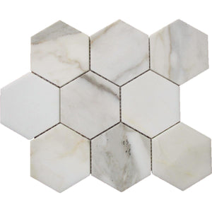 Calacatta Marble Hexagon Tile Mosaic Honed Sample