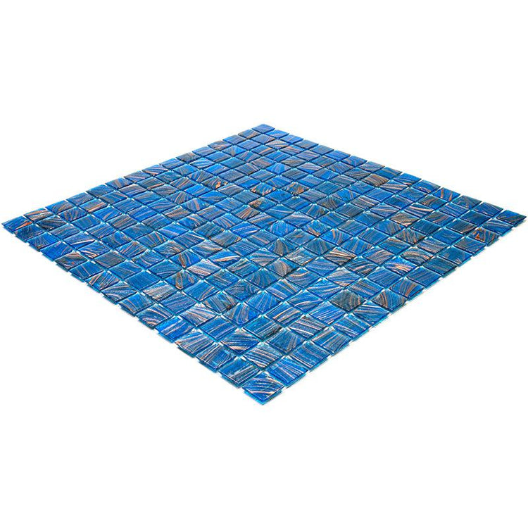Deep Blue & Gold Swirls Mixed Squares Glass Pool Tile
