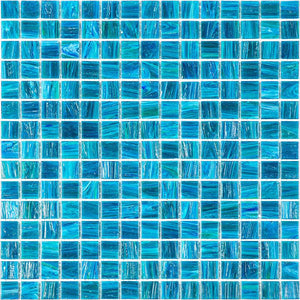 Deep Cerulean Blue Mixed Squares Glass Pool Tile Sample