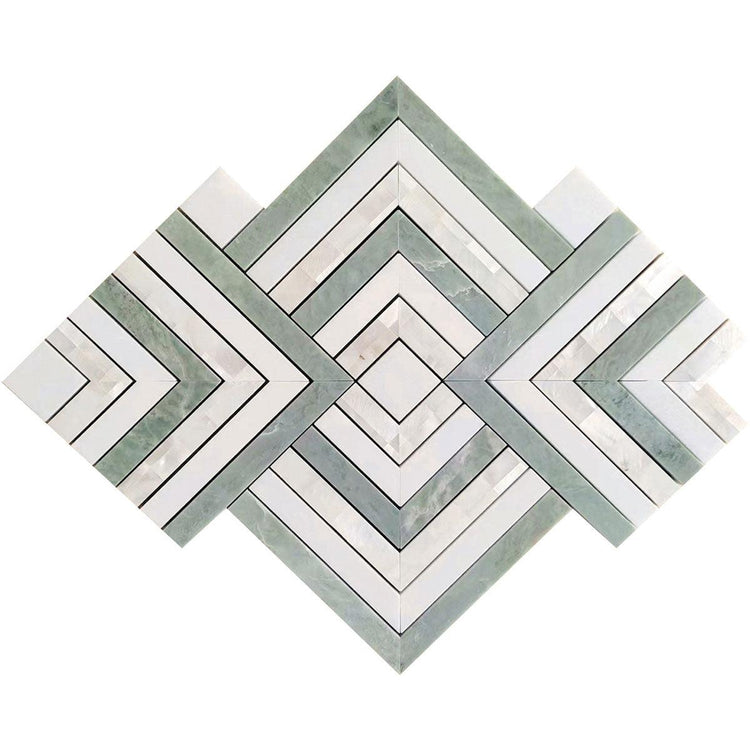 Envy Green Marble and Shell Square Weave Mosaic Tile Sample