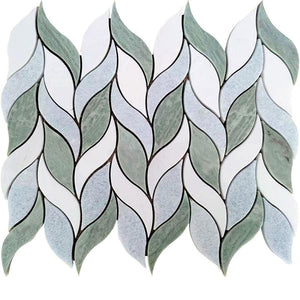 Envy Green and White Leaf Marble Mosaic Tile Sample