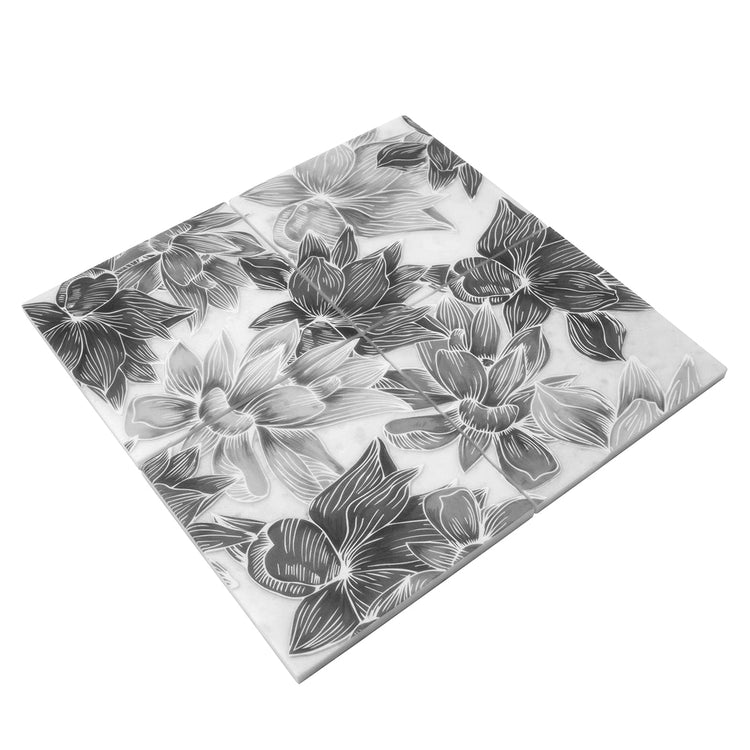 Bluma Floral Gray Etched Marble Mosaic