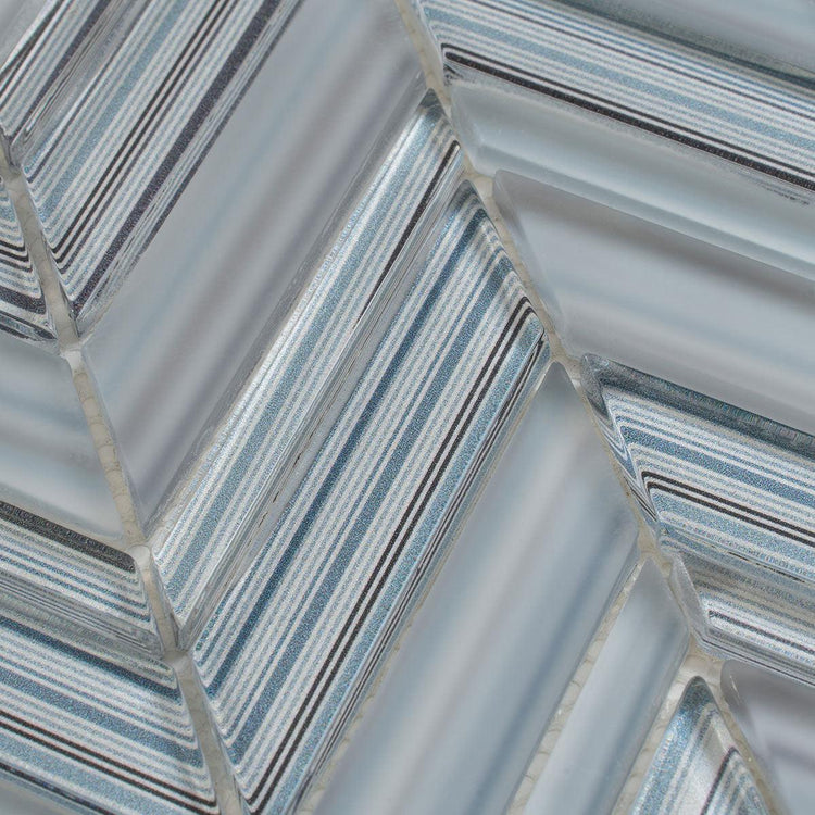 Fabrique Blue Grey Chevron Glass Mosaic Tile