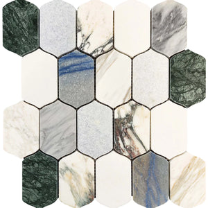 Geometria Marble Multicolor Picket Mosaic Tile Sample