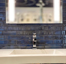 Stardust Blue 2X8 Glass Mosaic Tile Bathroom Vanity Installation