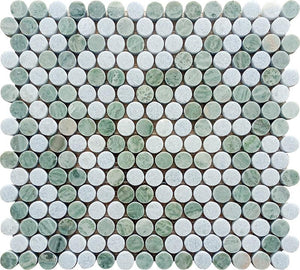 Envy Green and Blue Marble Penny Round Tile Sample