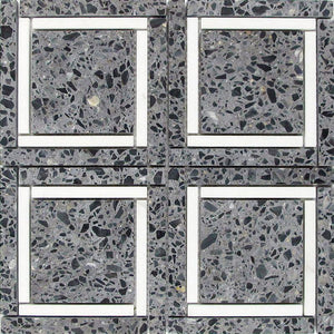 Black and Gray Terrazzo Square Mosaic Tile Sample