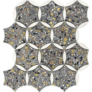 Gray and White Terrazzo Fleur Mosaic Tile Sample