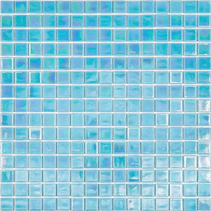 Pearly Aqua Blue Squares Glass Pool Tile