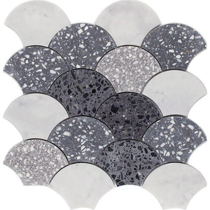 Gray and White Terrazzo Scale Mosaic Tile Sample