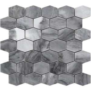 Bardiglio Elongated Hexagon Polished Marble Mosaic Tile Sample