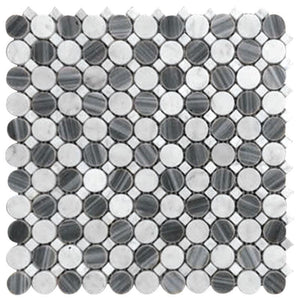 Bardiglio Penny Round & Carrara Dot Marble Mosaic Tile Sample