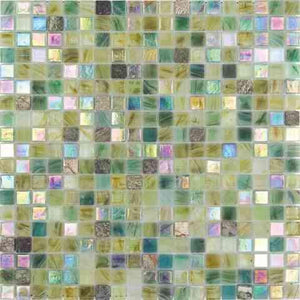 Olive Green Iridescent Mixed Squares Glass Tile