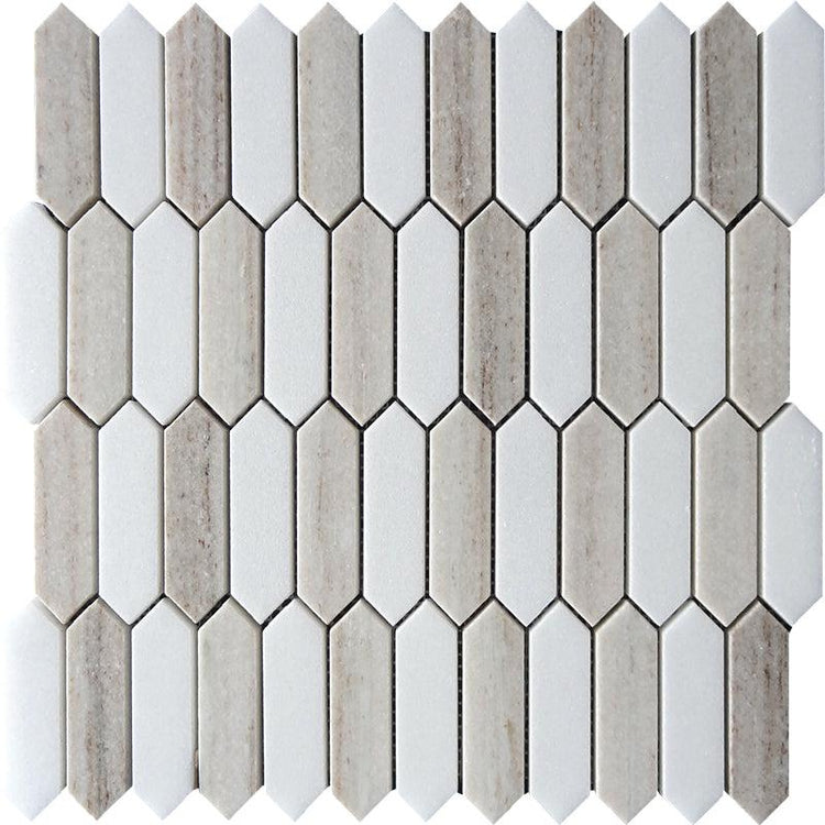 Sand Valley & Thassos Picket Mosaic Tile