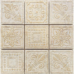 Large Crema Marfil Etched Marble Mosaic Tile Sample