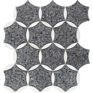 Black and Gray Terrazzo Fleur Mosaic Tile Sample