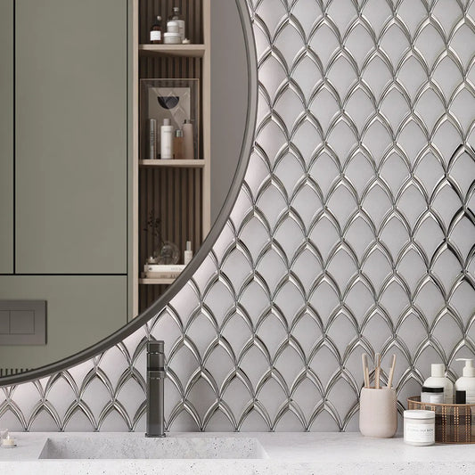 White Deco Fan Glass Mosaic Tile Bathroom Backsplash