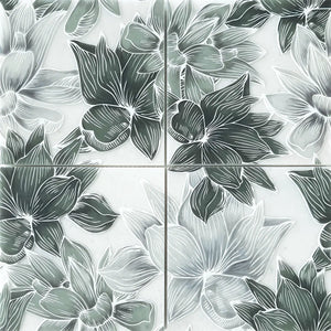 Bluma Floral Green Etched Marble Mosaic