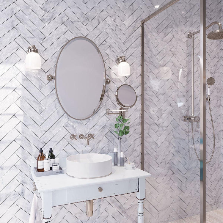 Polished marble tile wall for bathroom