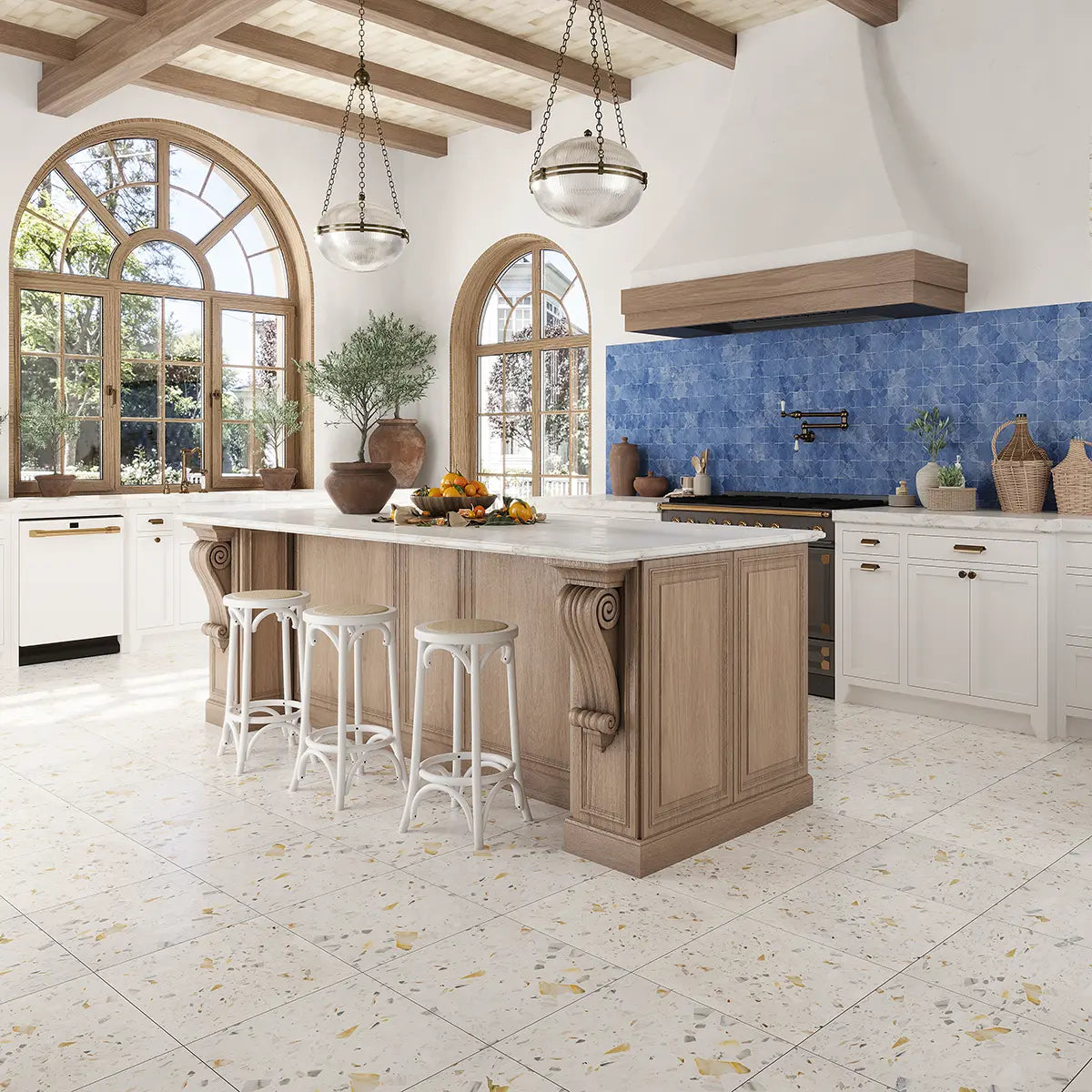 Coastal Sky Terrazzo Concrete Tile Kitchen Floor