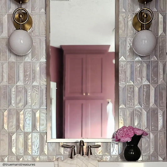 Prism Pearl Beveled Brick Cast Glass Mosaic Tile Bathroom Backsplash