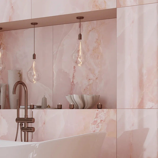 Emporio Pink Onyx Large-Format Porcelain Tile Bathroom Wall
