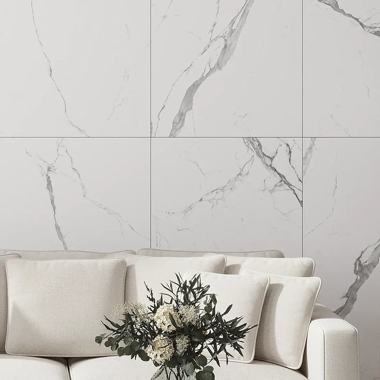 White and gray marbled living room accent wall tile