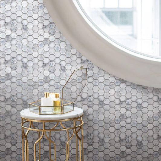 Frozen Dreams Hexagon Glass Mosaic Tile