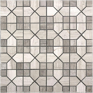 Geo Hexagon Wooden Beige Marble Mosaic Tile | Tile Club