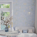 Gilded Age Blue and Gold paint-look tiles for a glamorous entryway wall