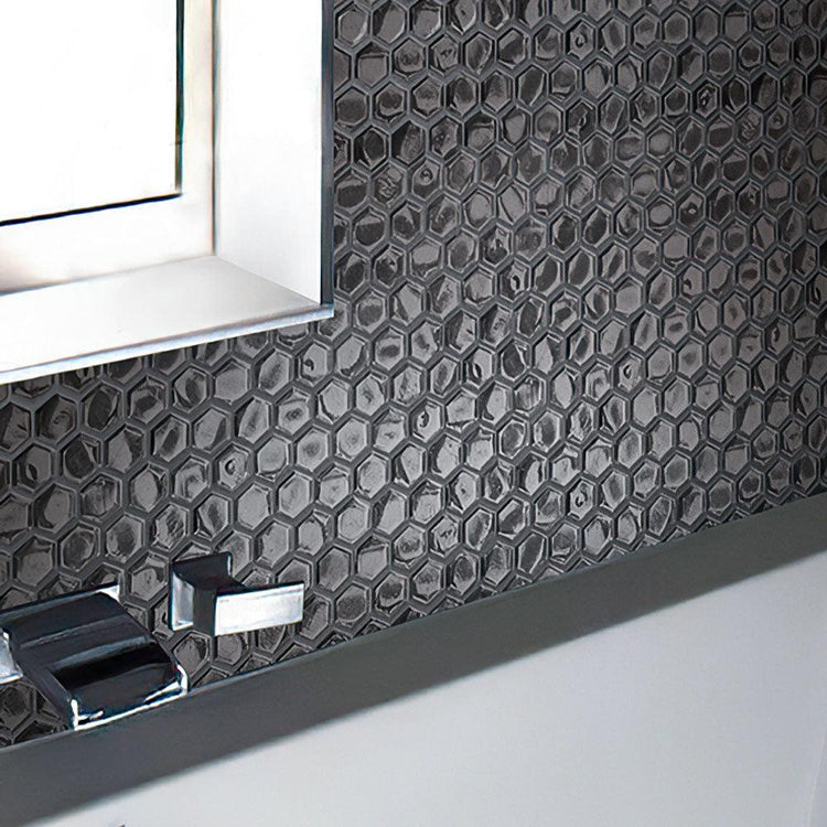 Glossy Silver Hexagon Glass Mosaic Tile