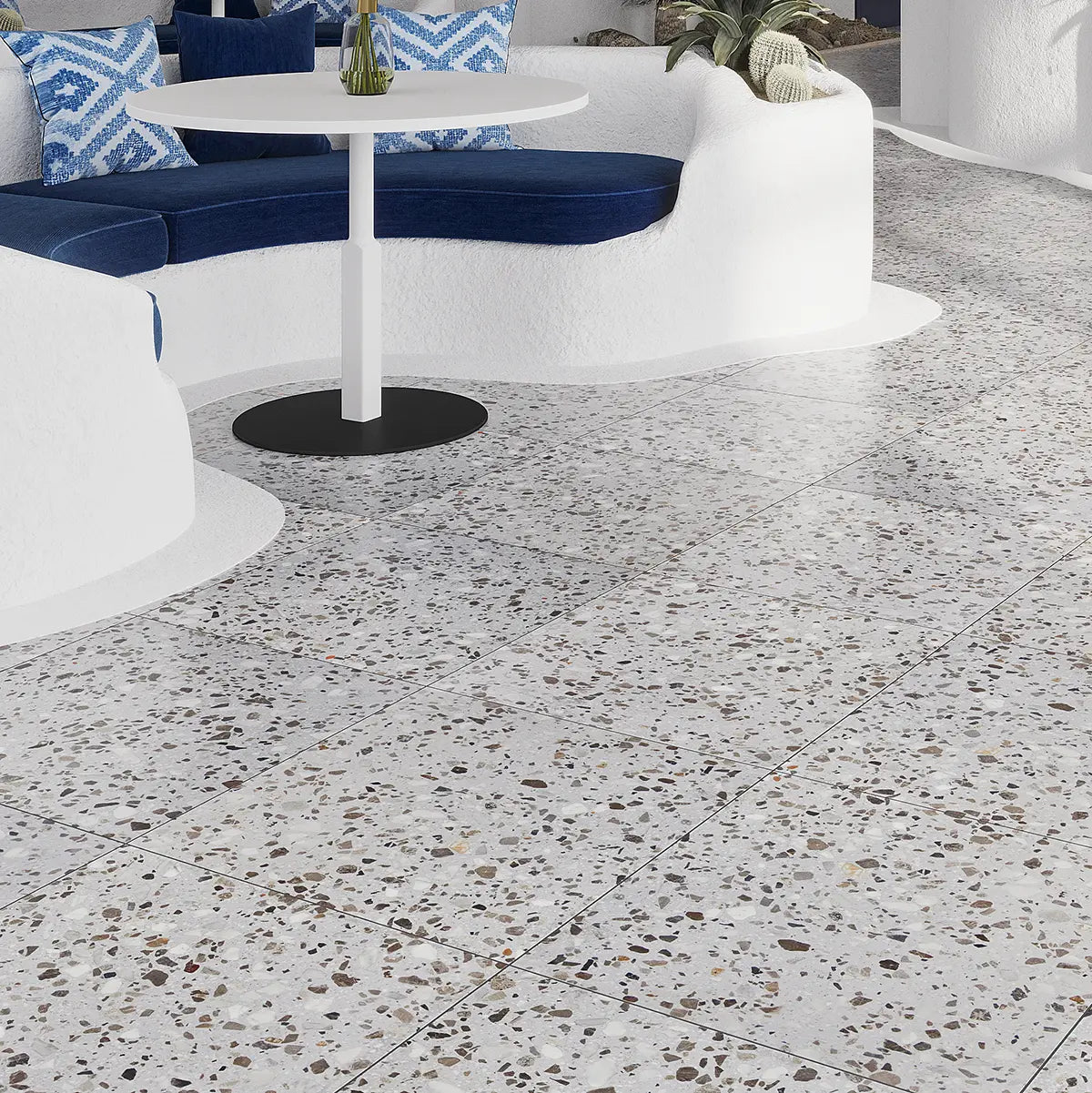 Gray and White Poured Terrazzo Concrete Tile for a Commercial Floor