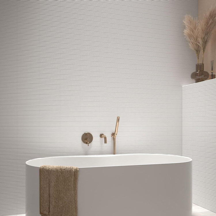 Groove White Deco Gloss Ceramic Subway Tile