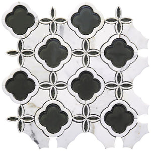 14.5" x 14.5" Medieval Flower Glass & Calacatta Waterjet Mosaic Tile | Position1