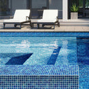 Outdoor swimming pool with Mixed Denim Squares Glass Pool Tile covered  walls 