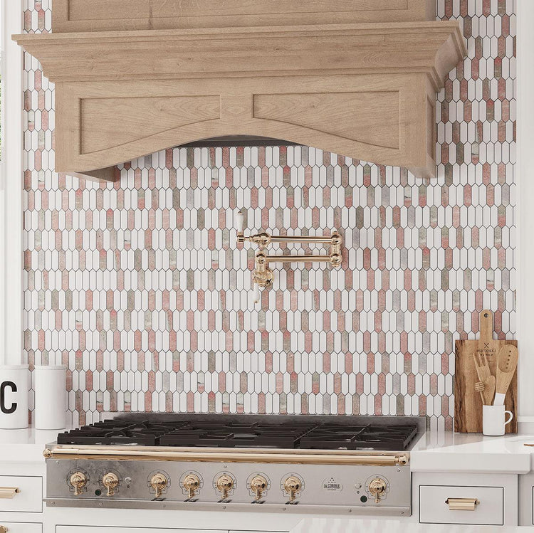 Norwegian Rose Marble Mosaic Picket Kitchen Backsplash