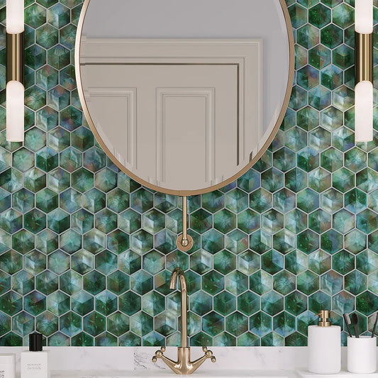 Prism Jade Beveled Hexagon Cast Glass Mosaic Bathroom Backsplash Tile