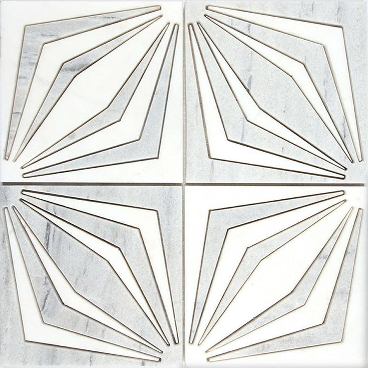 White Striped Diamonds Marble Mosaic Tile | Tile Club 